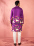 Men's Purple Dola Silk Digital Print Kurta with Cream Pyjama